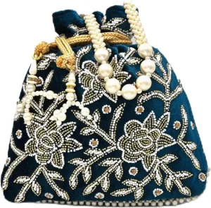Maroon Velvet Embroidered Potli Bag for Women  Handcrafted Zari Beaded Clutch