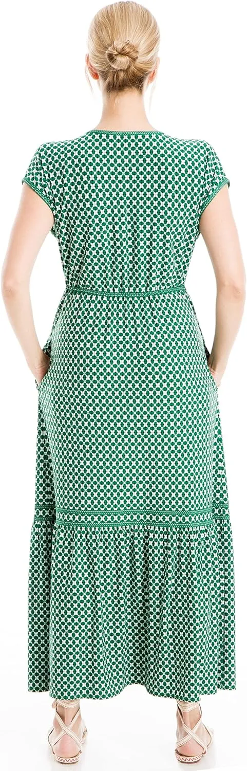 Max Studio Women's Short Sleeve V-Neck Maxi Dress