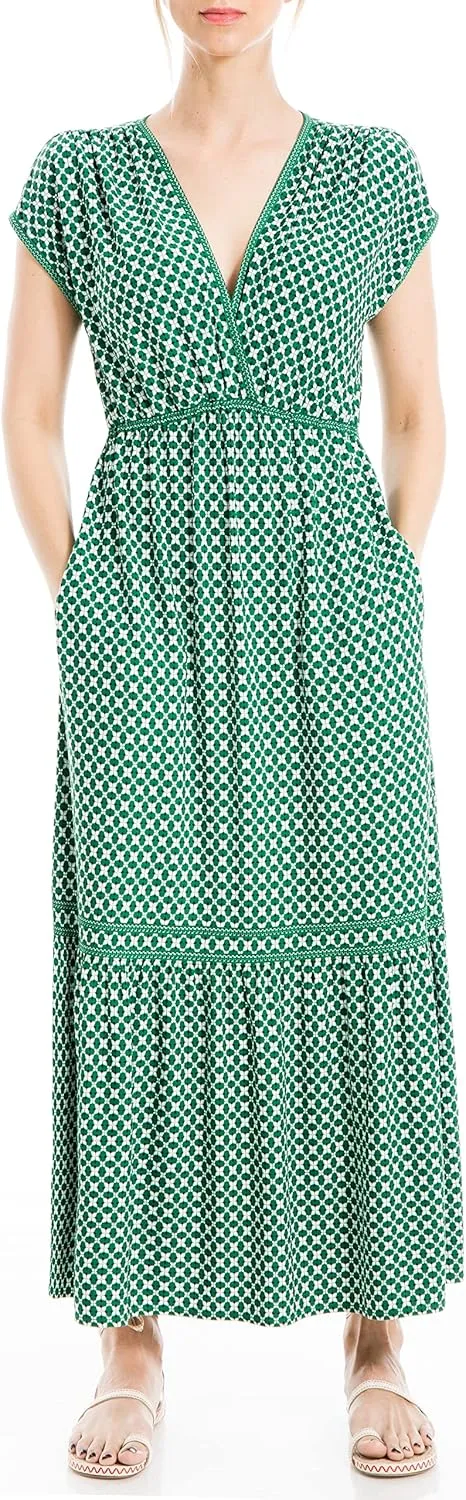 Max Studio Women's Short Sleeve V-Neck Maxi Dress