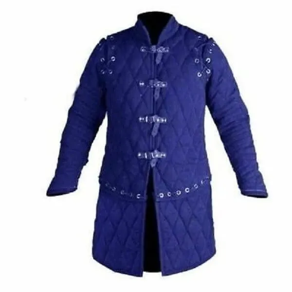 medieval cotton padded gambeson Blue color padded jacket Cotton padded coat in blue New medieval cotton padded armor (XS, BLUE)
