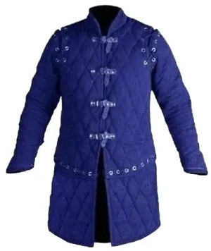 medieval cotton padded gambeson Blue color padded jacket Cotton padded coat in blue New medieval cotton padded armor (XS, BLUE)