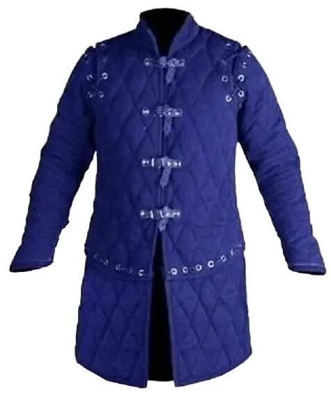 medieval cotton padded gambeson Blue color padded jacket Cotton padded coat in blue New medieval cotton padded armor (XS, BLUE)