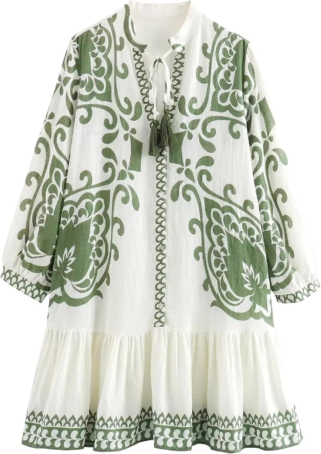 Melliflo Women Summer Spring Ethnic Bohemian Dress Casual Long Sleeve Notched V Neck Floral Print Ruffle Mini Dress 2025