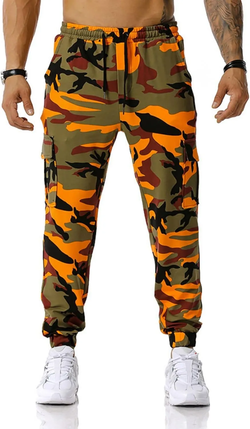 Men Camo Cargo Jogger Sweatpants Casual Drawstring Camouflage Cargo Work Pants with Pockets