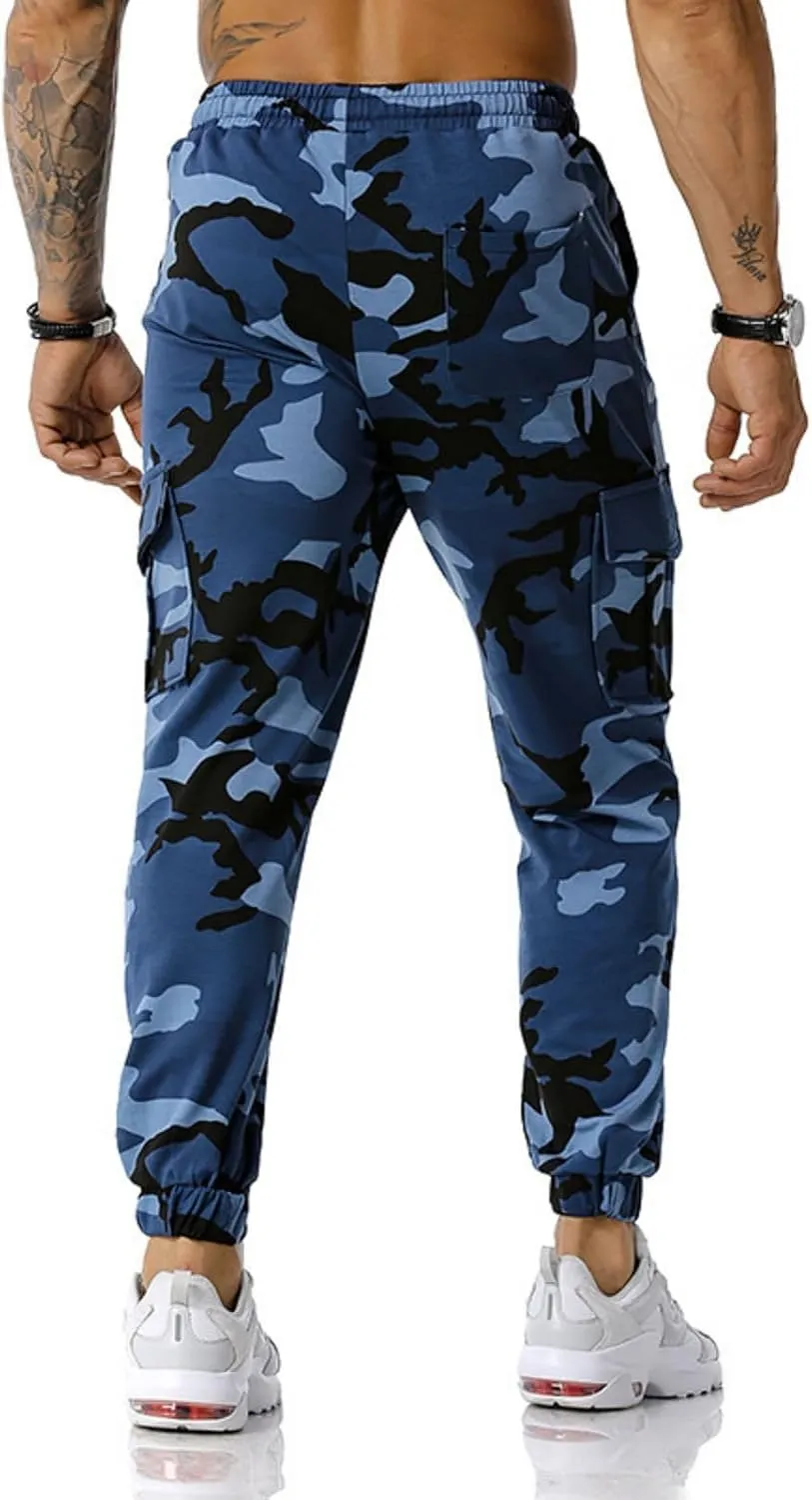Men Camo Cargo Jogger Sweatpants Casual Drawstring Camouflage Cargo Work Pants with Pockets