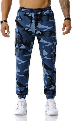 Men Camo Cargo Jogger Sweatpants Casual Drawstring Camouflage Cargo Work Pants with Pockets