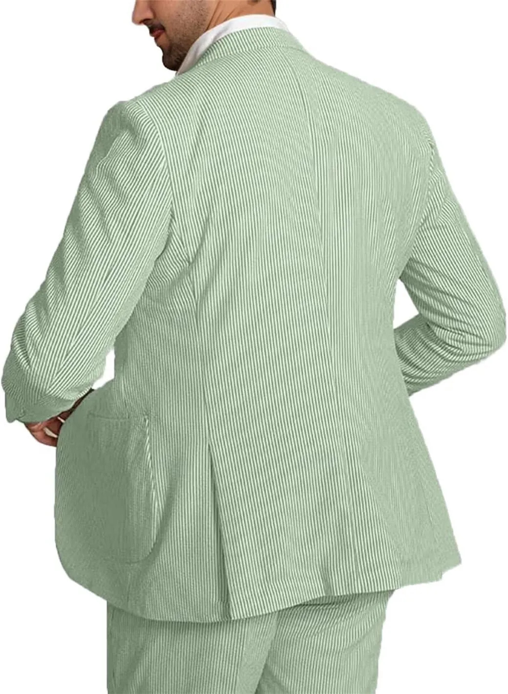 Mens 2-Piece Seersucker Suit Men Beach Wedding Casual Prom Summer Wear Striped Blazer and Pants