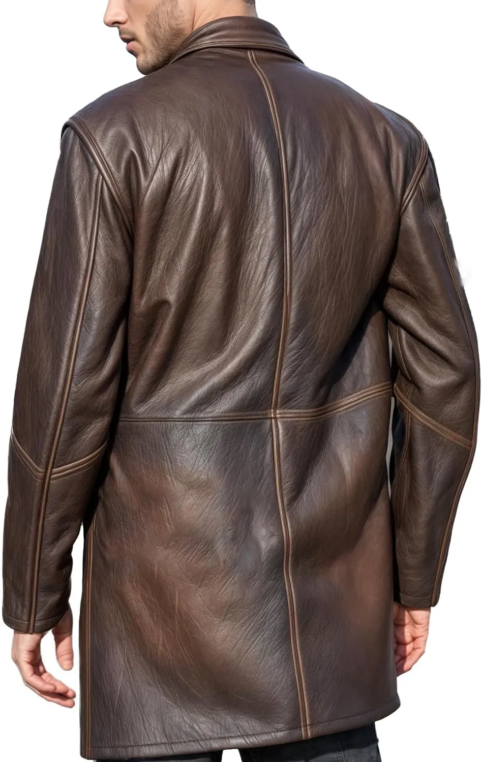 Men's 3/4 Mid Length Genuine Leather Trench Coat - Distressed Brown 3/4 Vintage Leather Duster Car Coat Men