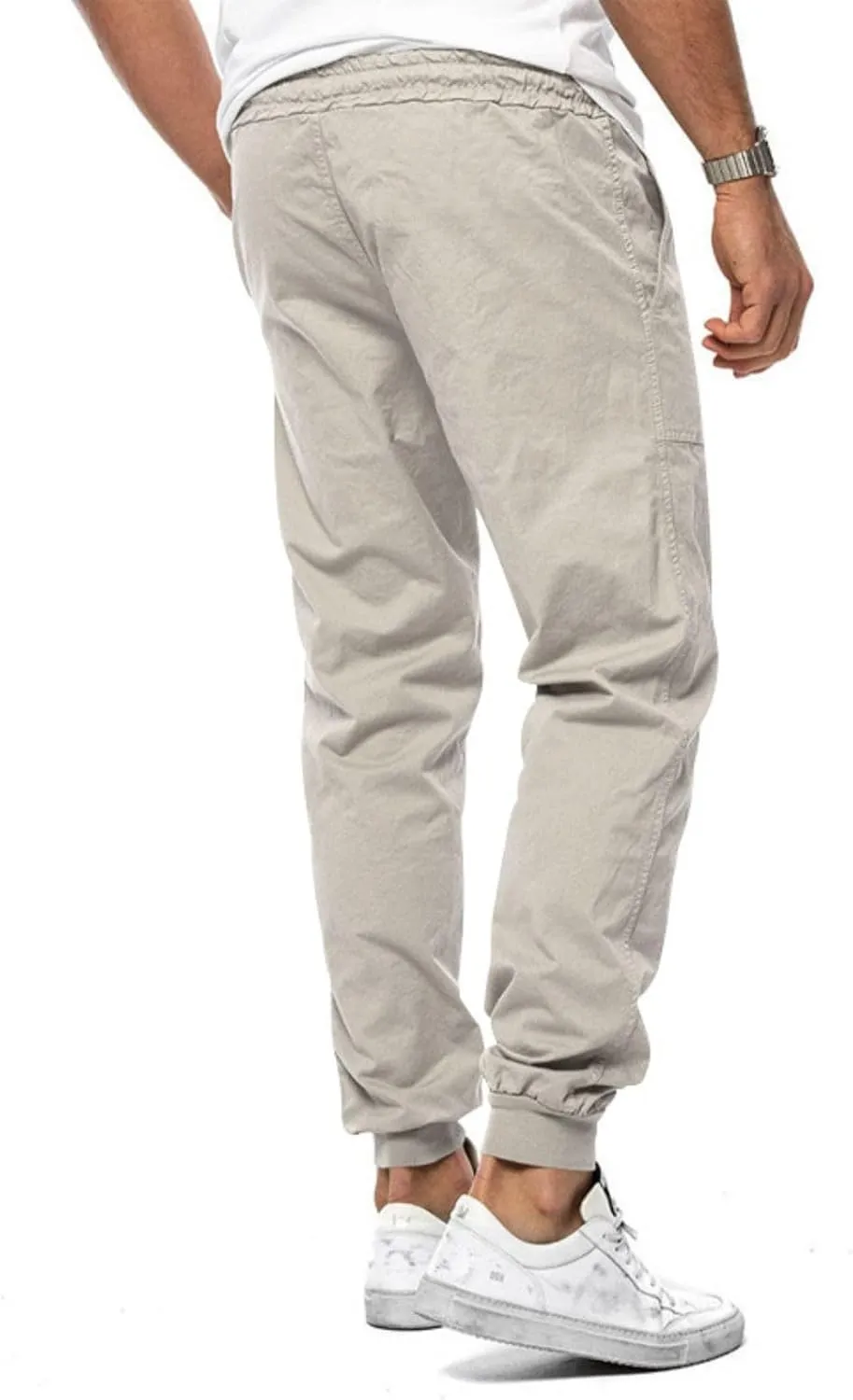 Men's Casual Drawstring Elastic Waist Pants Flat Front Casual Jogger Pants Trousers with Pockets