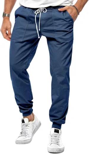 Men's Casual Drawstring Elastic Waist Pants Flat Front Casual Jogger Pants Trousers with Pockets