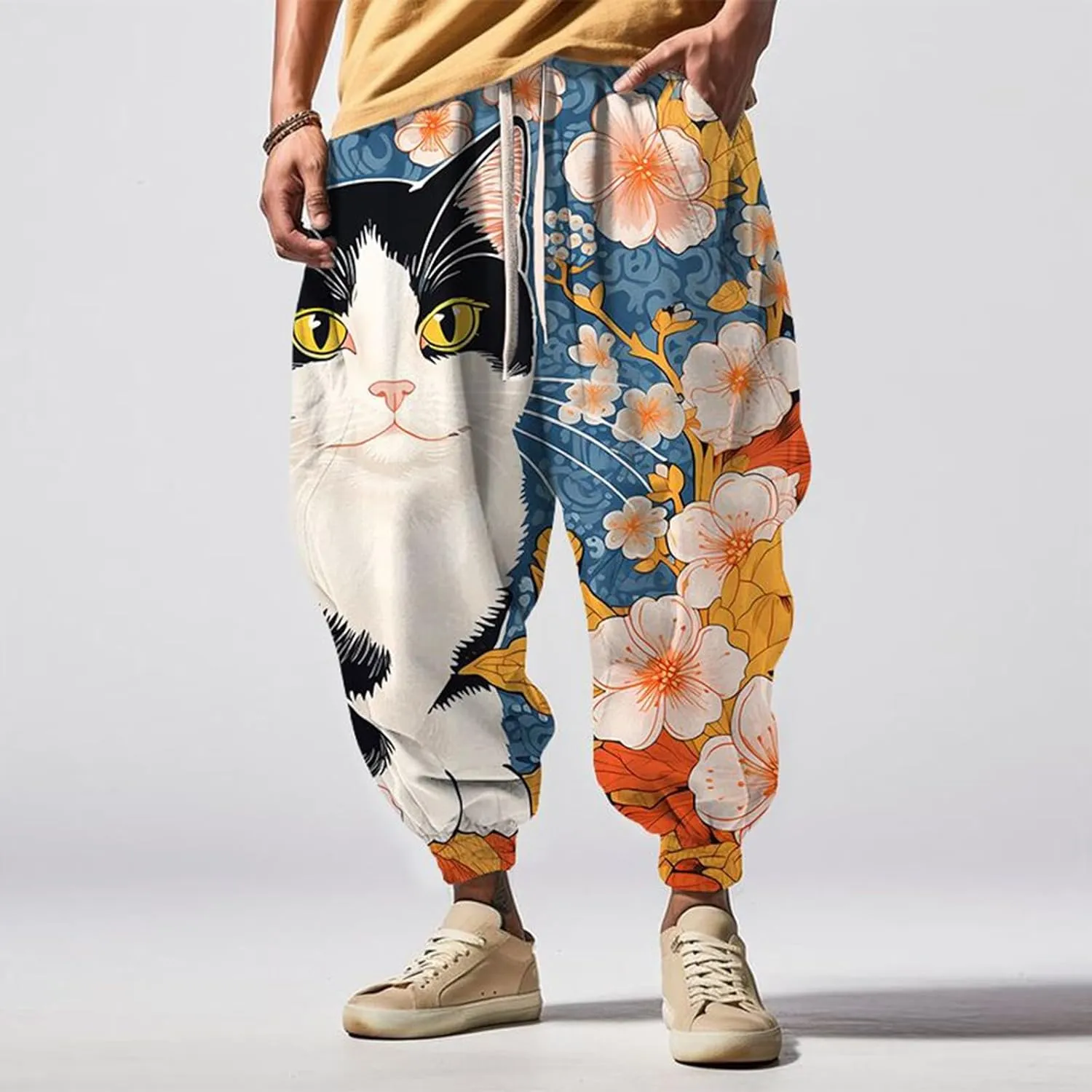 Mens Casual Harem Pants Men's Autumn Fun Print Fashion Street Feel Casual Sweatpants Hiking Outdoor Twill Track