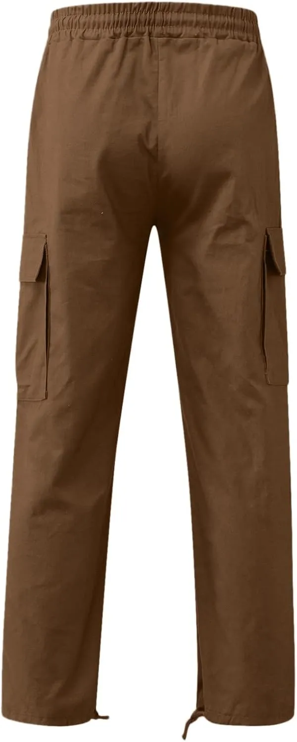 Men's Fashion Cotton Loose Straight Sweatpants with Pockets Drawstring Joggers Fast Dry Trousers Athletic Pants