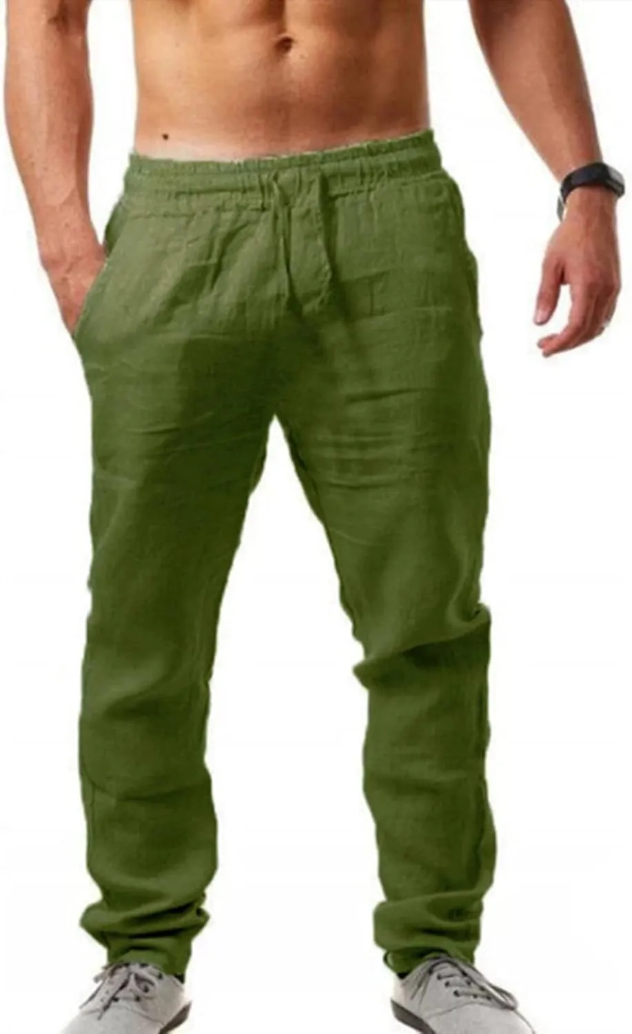 Men's Linen Pants Casual Long Pants - Loose Lightweight Drawstring Yoga Beach Trousers Casual Trousers