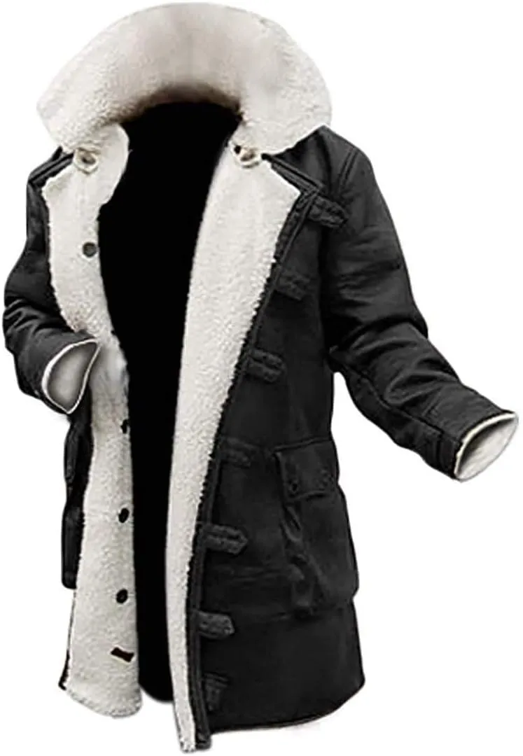 Men's Military Bane Vest Costume Jacket - Tom Knight Rises Winter Shearling Faux Leather Bane Coat Black & Brown