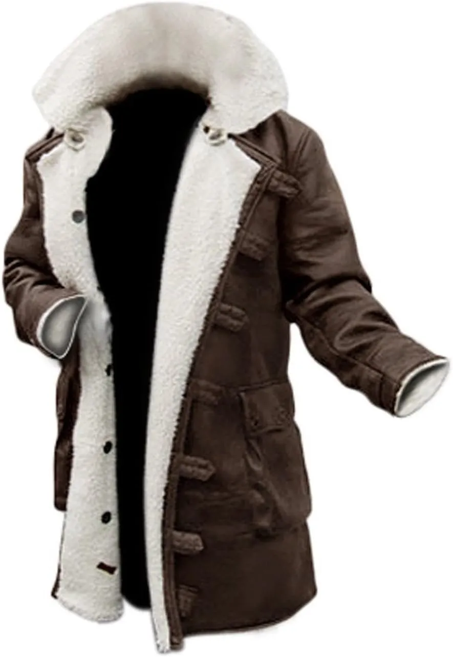 Men's Military Bane Vest Costume Jacket - Tom Knight Rises Winter Shearling Faux Leather Bane Coat Black & Brown