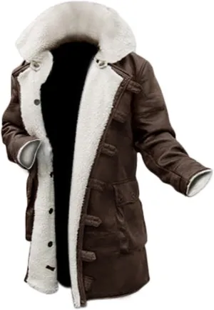Men's Military Bane Vest Costume Jacket - Tom Knight Rises Winter Shearling Faux Leather Bane Coat Black & Brown