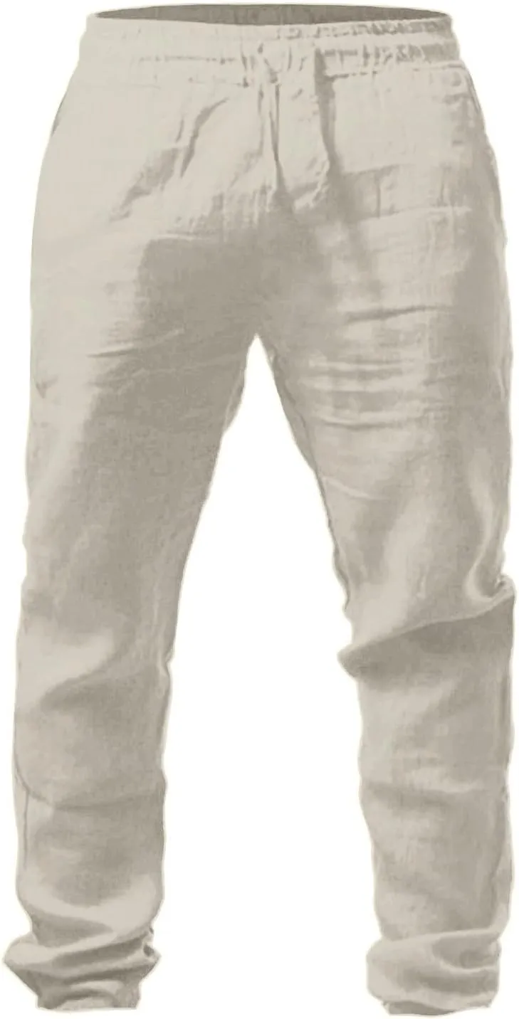 Mens Summer Lightweight Pants Elastic Waist Solid Color Trouser Beach Pants Outdoor Joggers with Pocket