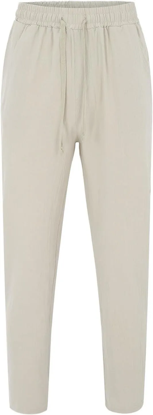 Mens Summer Lightweight Pants Elastic Waist Solid Color Trouser Beach Pants Outdoor Joggers with Pocket