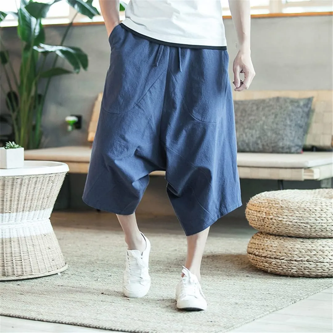 Men's Sweatpant Linen Nepal Loose Wide Leg Pantalon Harem Pants Casual Baggy Jogger Pant