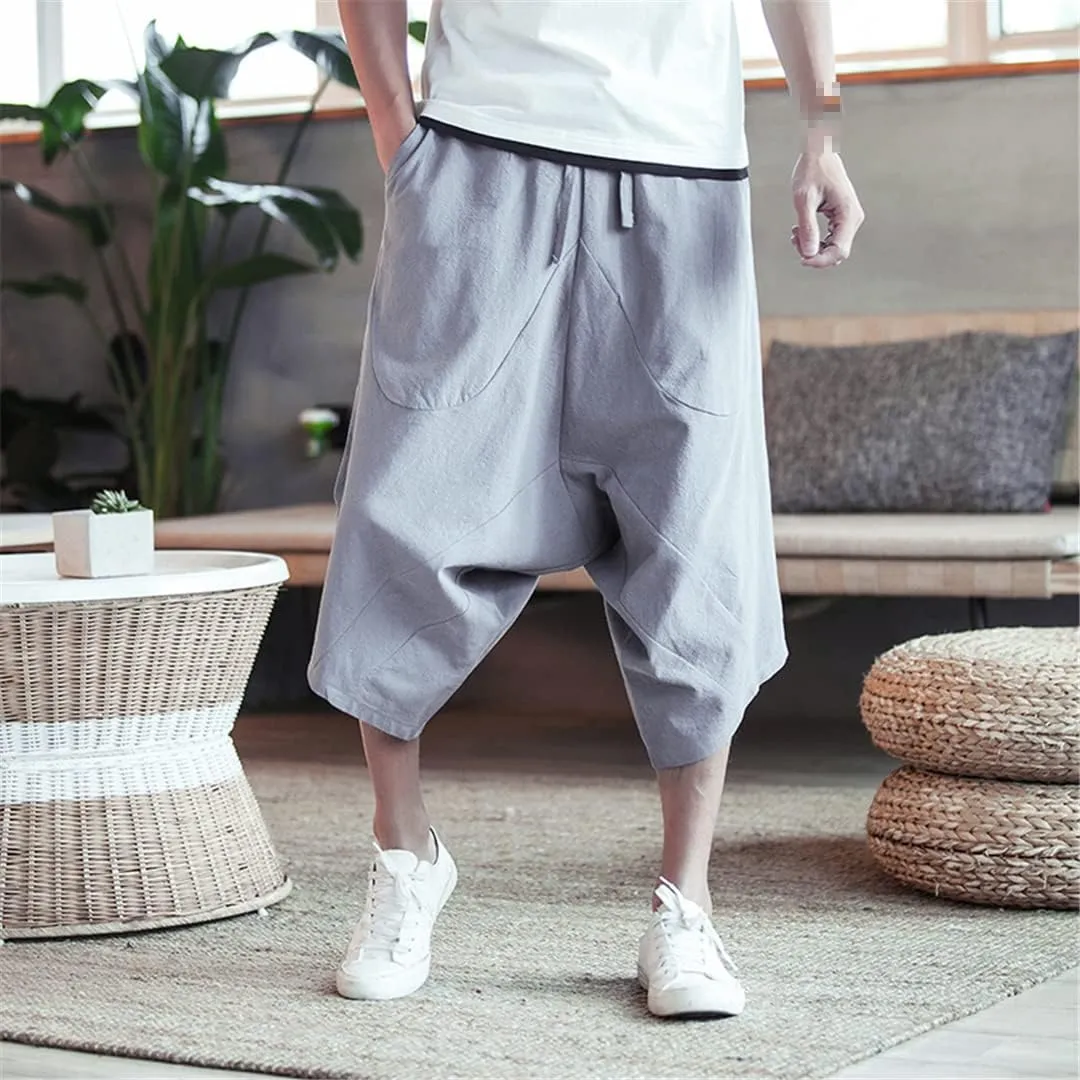 Men's Sweatpant Linen Nepal Loose Wide Leg Pantalon Harem Pants Casual Baggy Jogger Pant