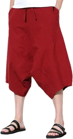 Men's Sweatpant Linen Nepal Loose Wide Leg Pantalon Harem Pants Casual Baggy Jogger Pant