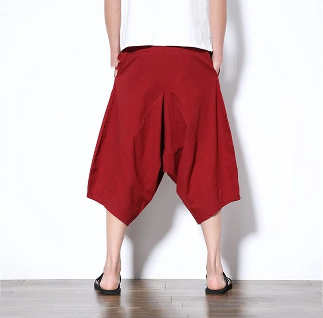 Men's Sweatpant Linen Nepal Loose Wide Leg Pantalon Harem Pants Casual Baggy Jogger Pant