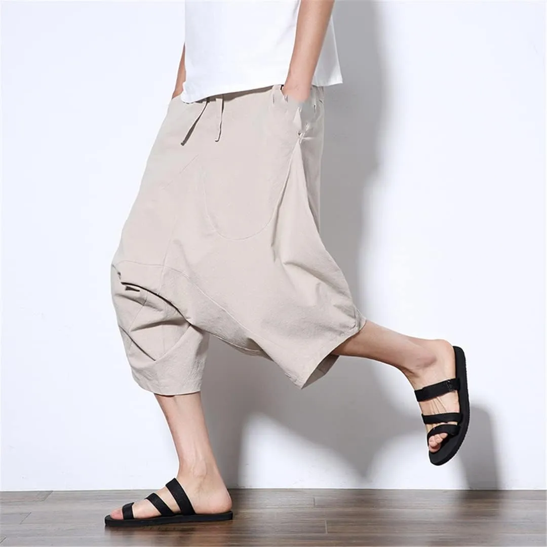 Men's Sweatpant Linen Nepal Loose Wide Leg Pantalon Harem Pants Casual Baggy Jogger Pant