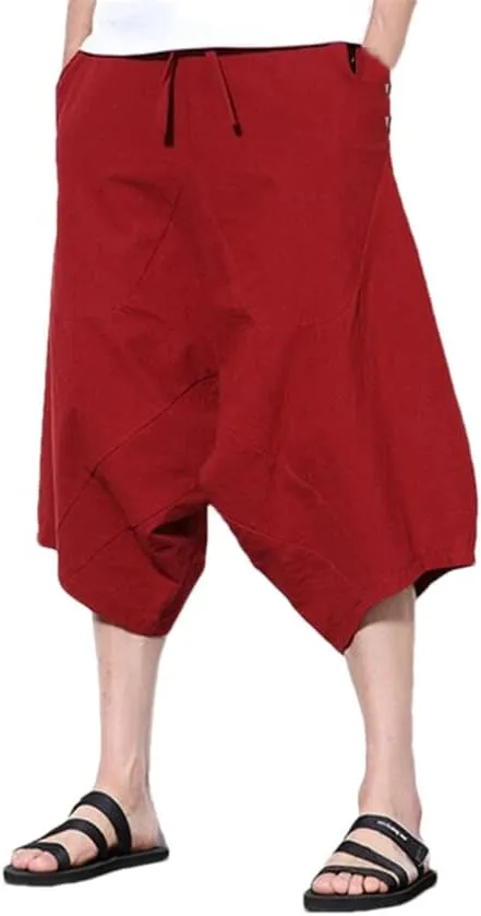 Men's Sweatpant Linen Nepal Loose Wide Leg Pantalon Harem Pants Casual Baggy Jogger Pant