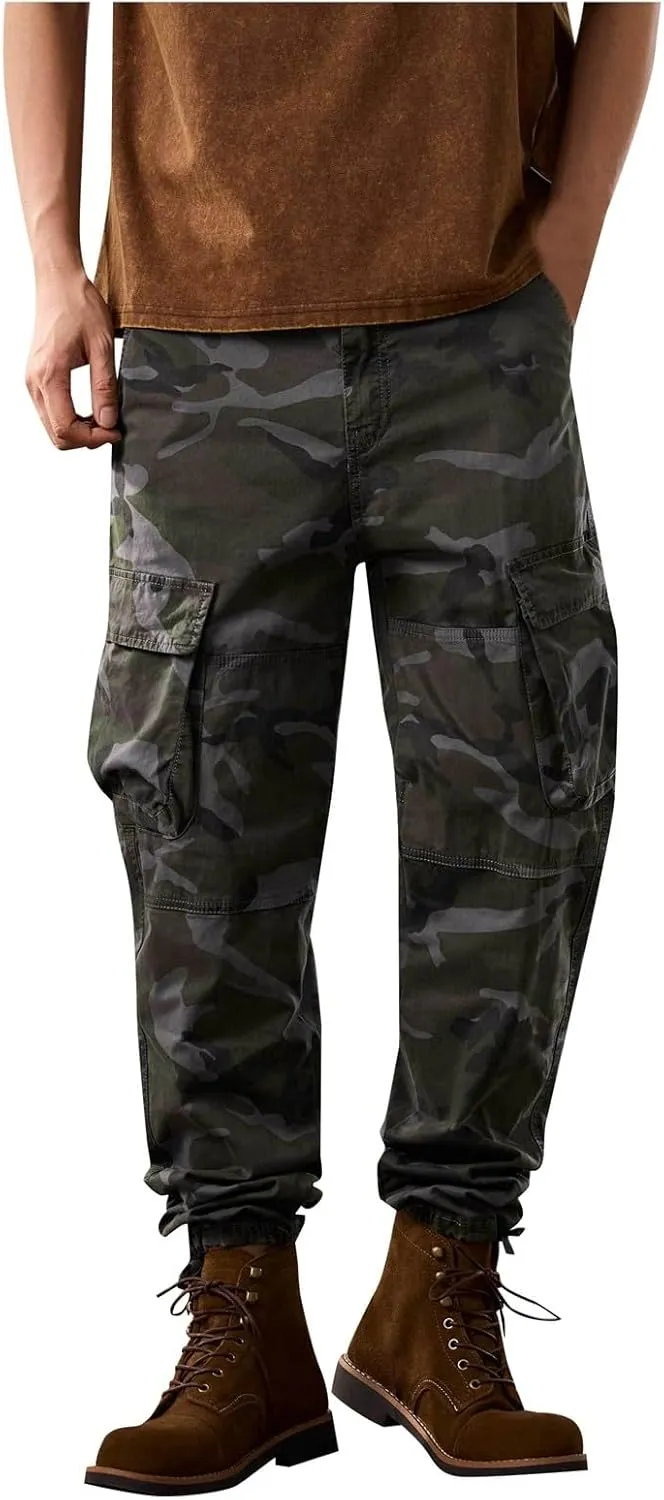 Men's Tactical Cargo Pants Hiking Joggers Running Workout Gym Track Pants Summer Lightweight Trousers