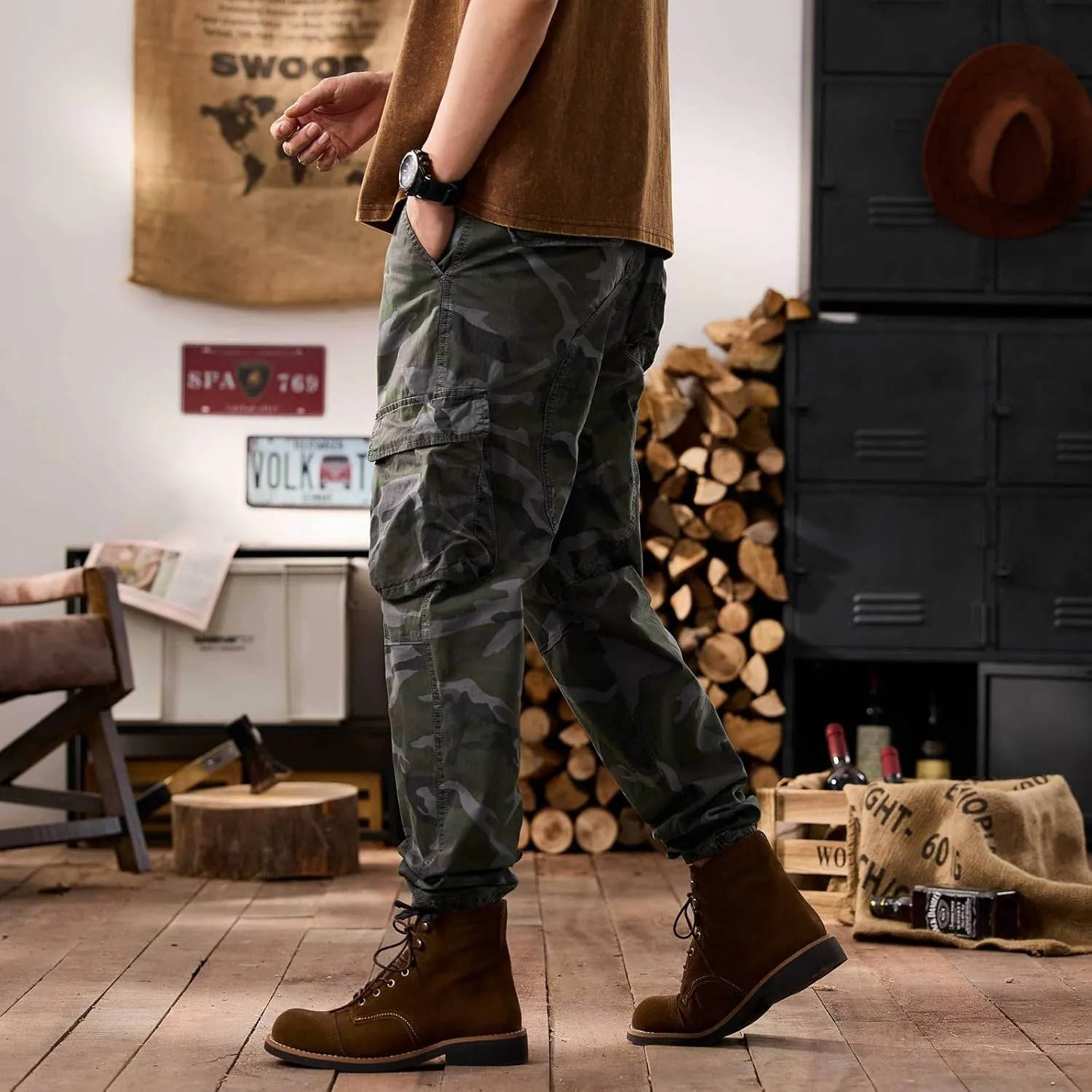 Men's Tactical Cargo Pants Hiking Joggers Running Workout Gym Track Pants Summer Lightweight Trousers