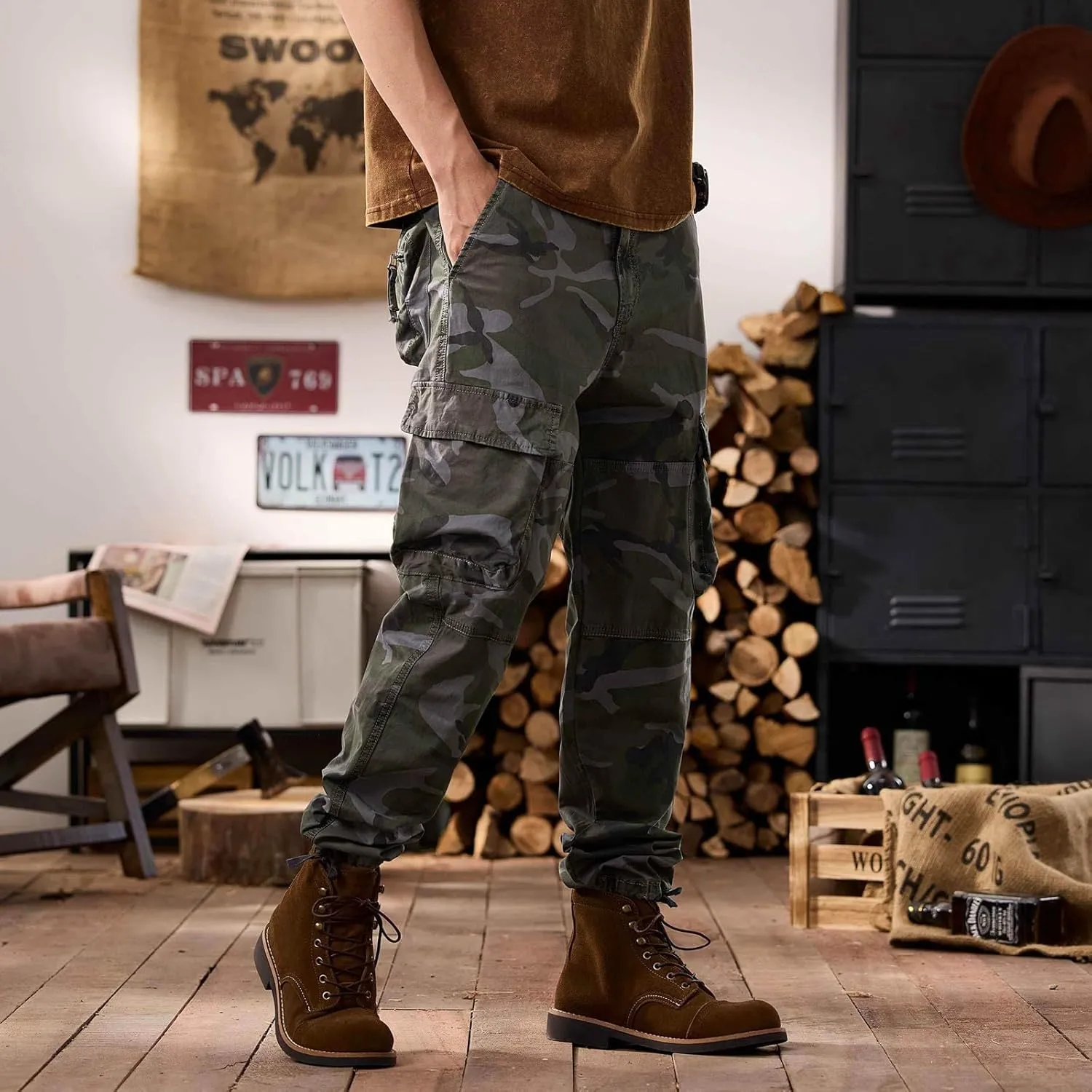 Men's Tactical Cargo Pants Hiking Joggers Running Workout Gym Track Pants Summer Lightweight Trousers