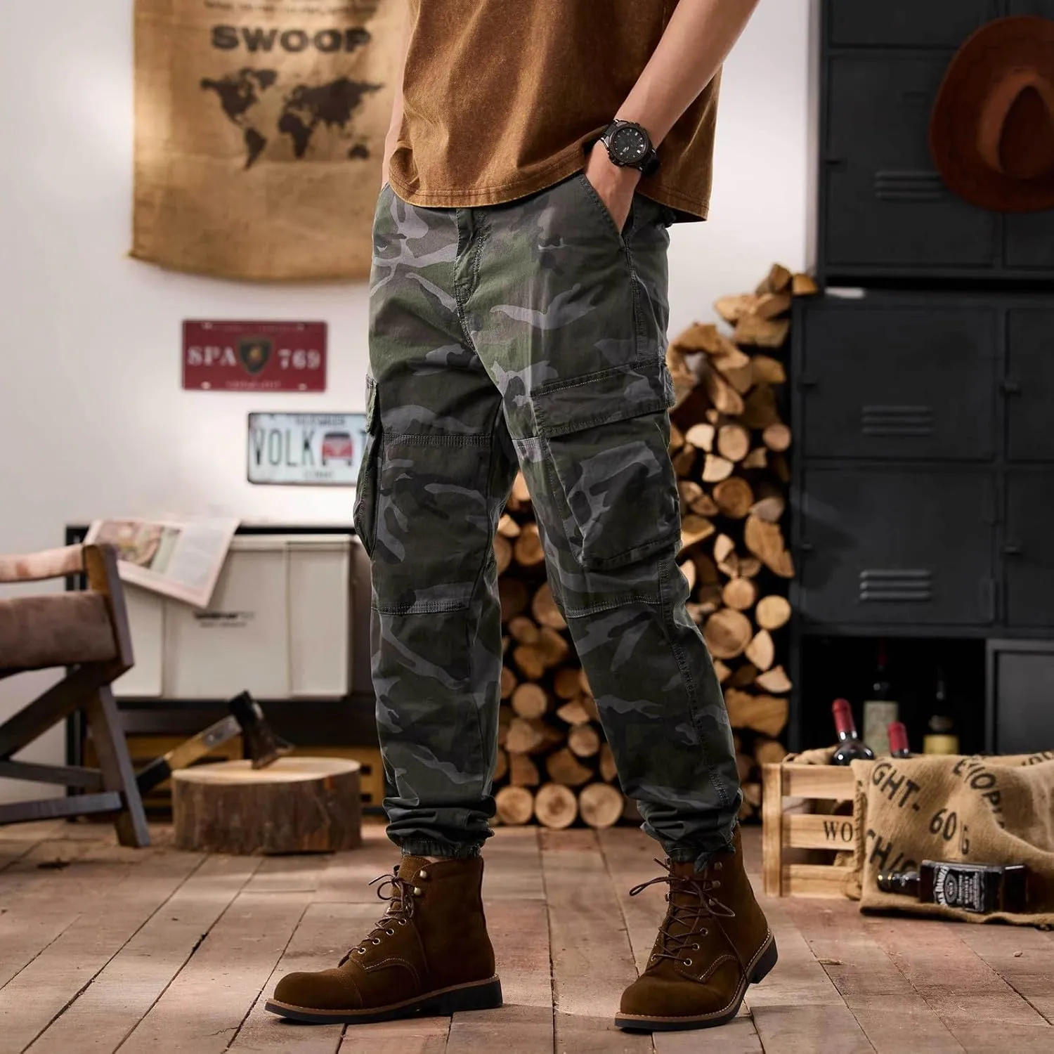 Men's Tactical Cargo Pants Hiking Joggers Running Workout Gym Track Pants Summer Lightweight Trousers