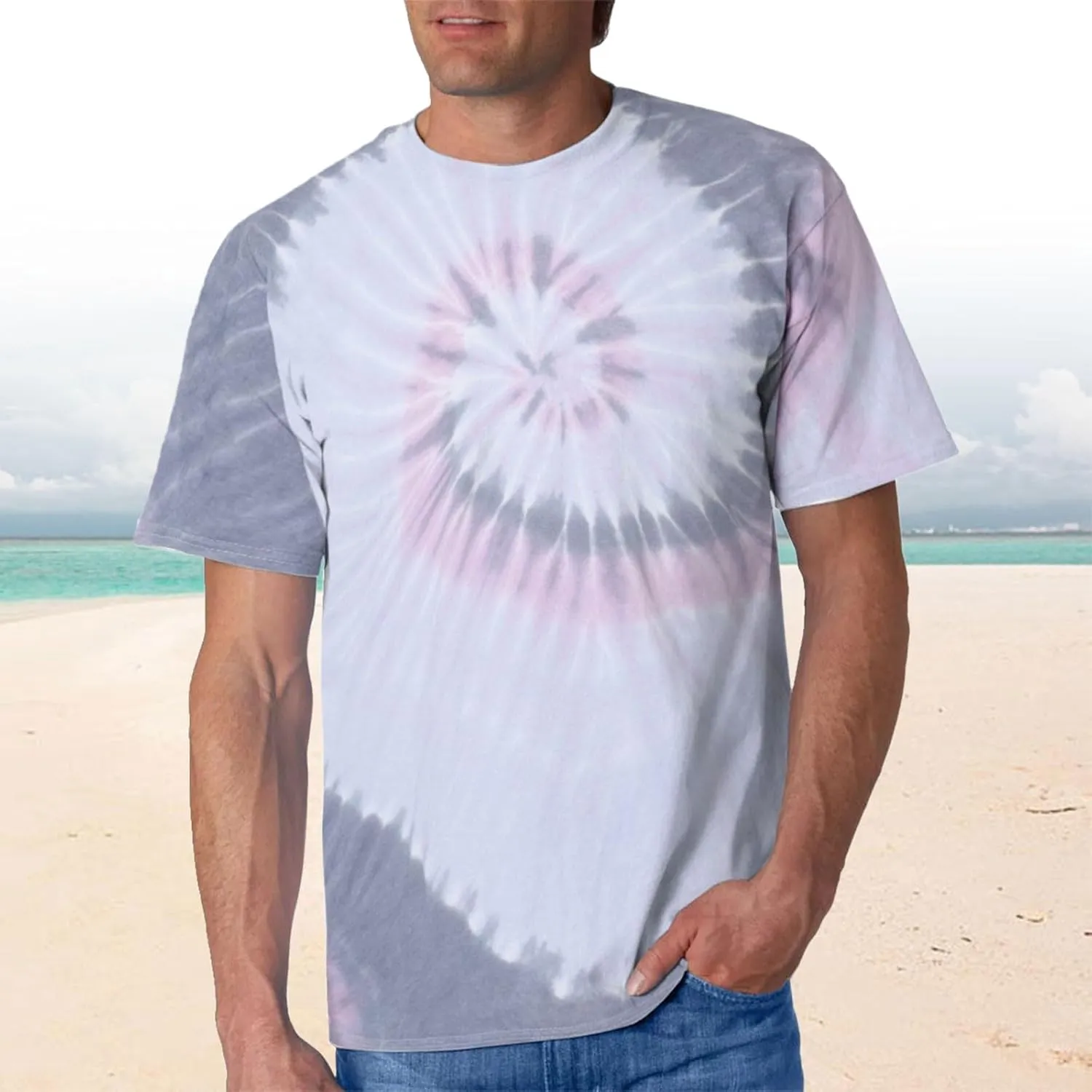 Mens Tie Dye T Shirts Plus Size Novelty Printed Tee Short Sleeve Classic Trendy Tshirt Summer Casual Crew Neck Tops