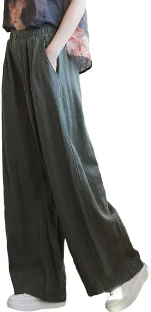 Minibee Women's Cotton Linen Palazzo Pants Wide Leg Casual Baggy Loose Lounge Trousers with Pockets