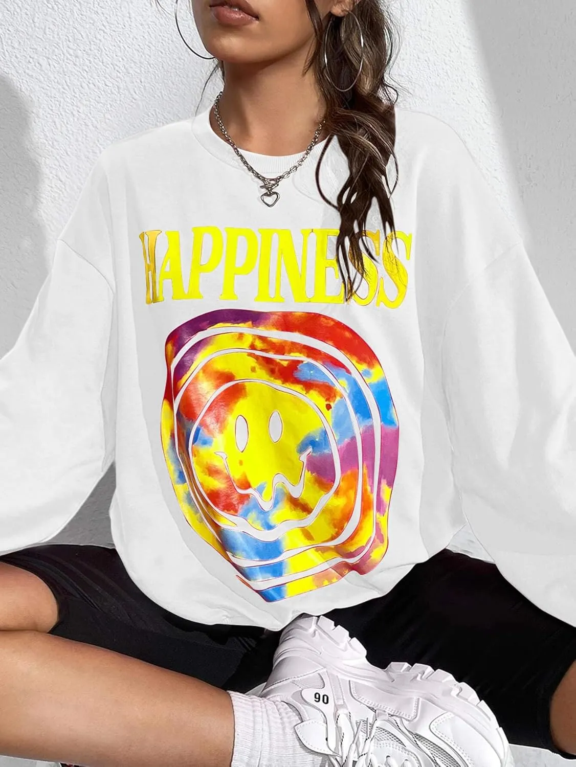 MISSACTIVER Womens Letter Graphic Print Sweatshirt Loose Long Sleeve Round Neck Drop Shoulder Fleece Casual Pullover