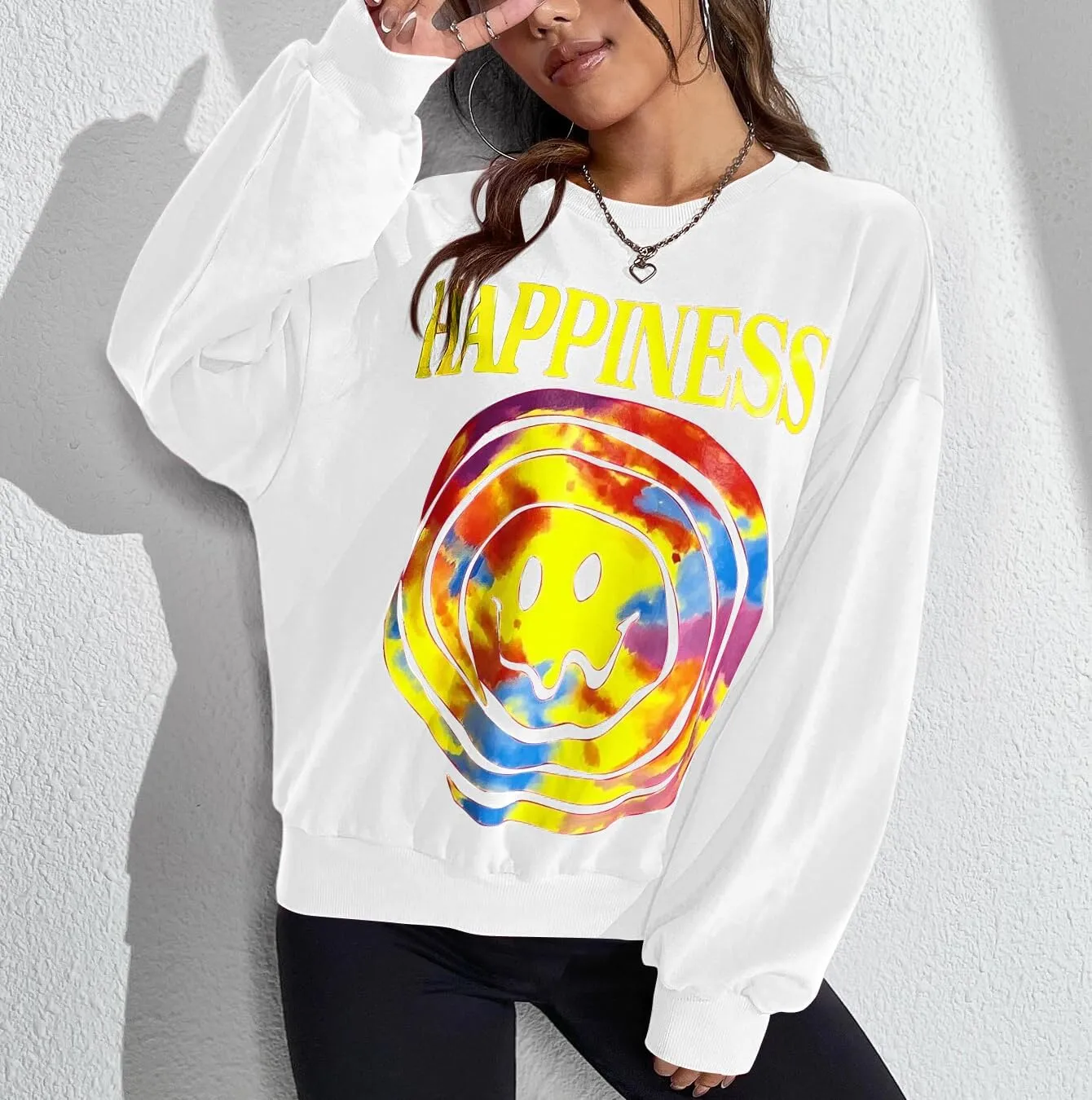 MISSACTIVER Womens Letter Graphic Print Sweatshirt Loose Long Sleeve Round Neck Drop Shoulder Fleece Casual Pullover