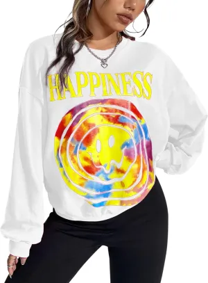 MISSACTIVER Womens Letter Graphic Print Sweatshirt Loose Long Sleeve Round Neck Drop Shoulder Fleece Casual Pullover