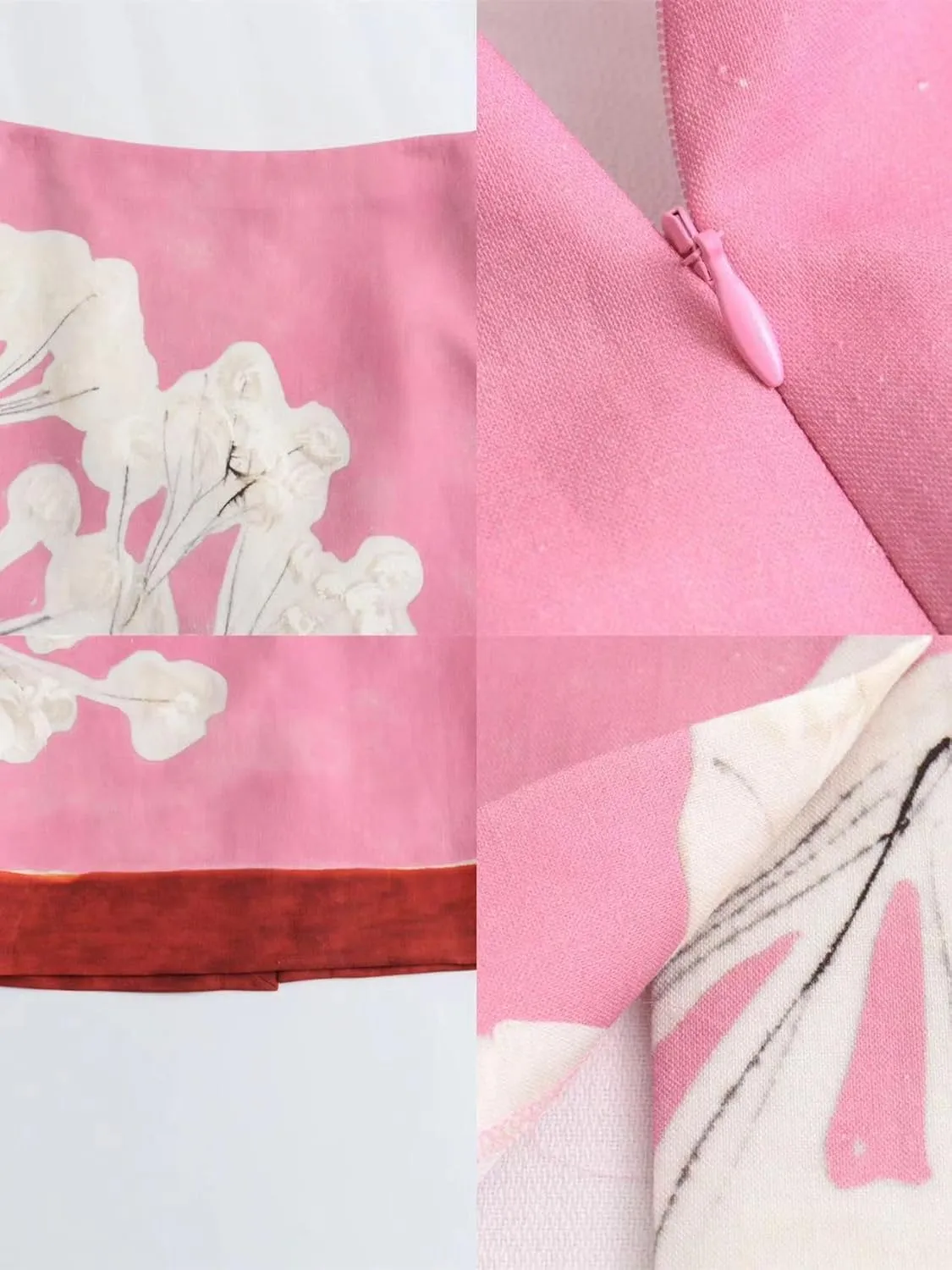 MOLERFO Floral Midi Skirt Pink Skirt for Women Long Maxi Skirt with Slit Linen Pencil Skirt