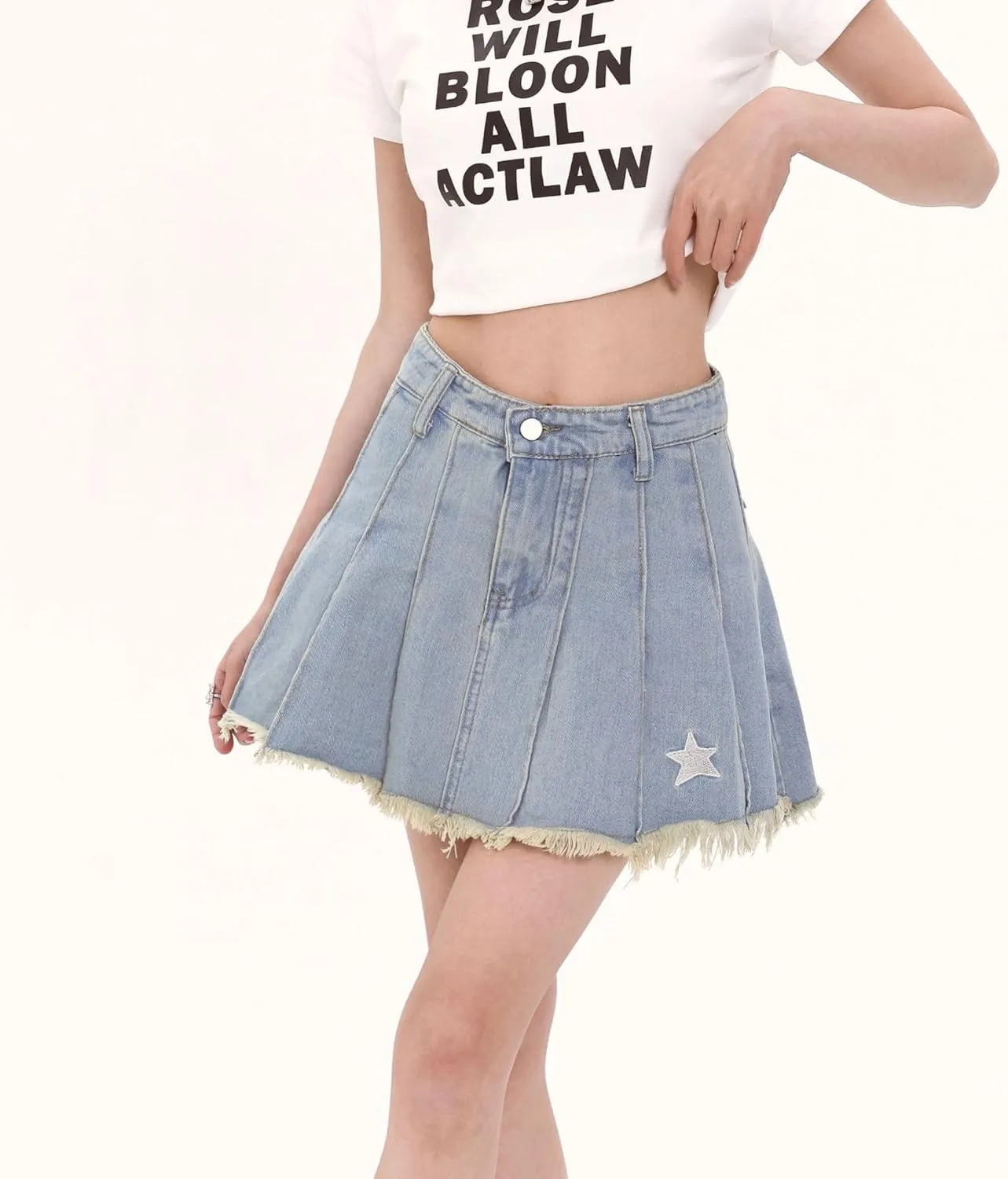 MOLERFO Women's Y2K Mini Skirt High Waisted Ruffle A Line Denim Pleated Skirt Sexy Bodycon Casual Short Skirts Streetwear (Blue,XS)