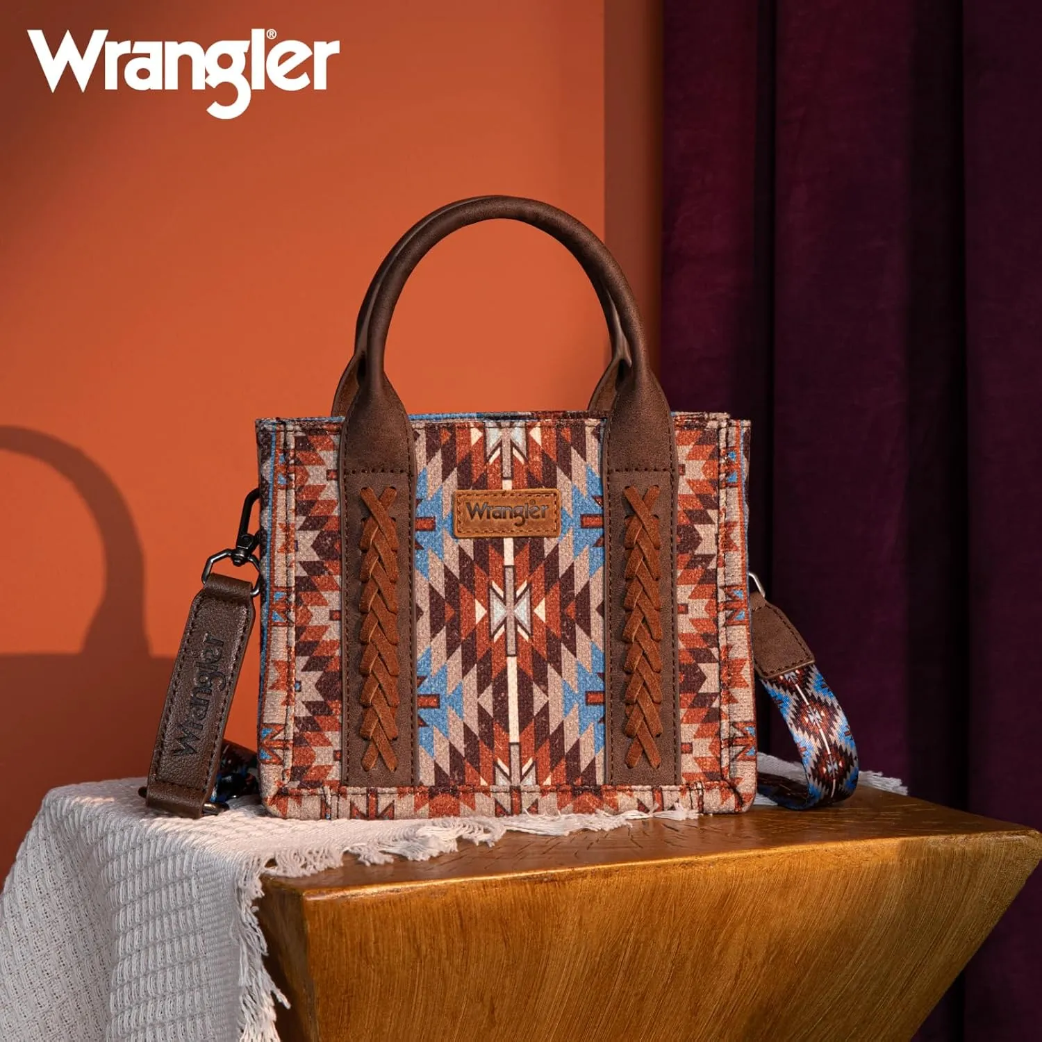 Montana West x Wrangler Mini Tote Bag for Women Boho Aztec Crossbody Purse Top Handle Handbags