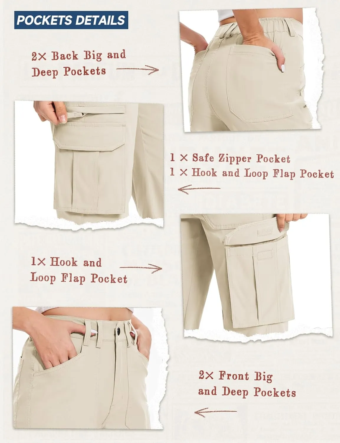 Moosehill Cargo Hiking Pants Women High Waisted Water Resistance Baggy Stretch Work Casual Travel Streetwear