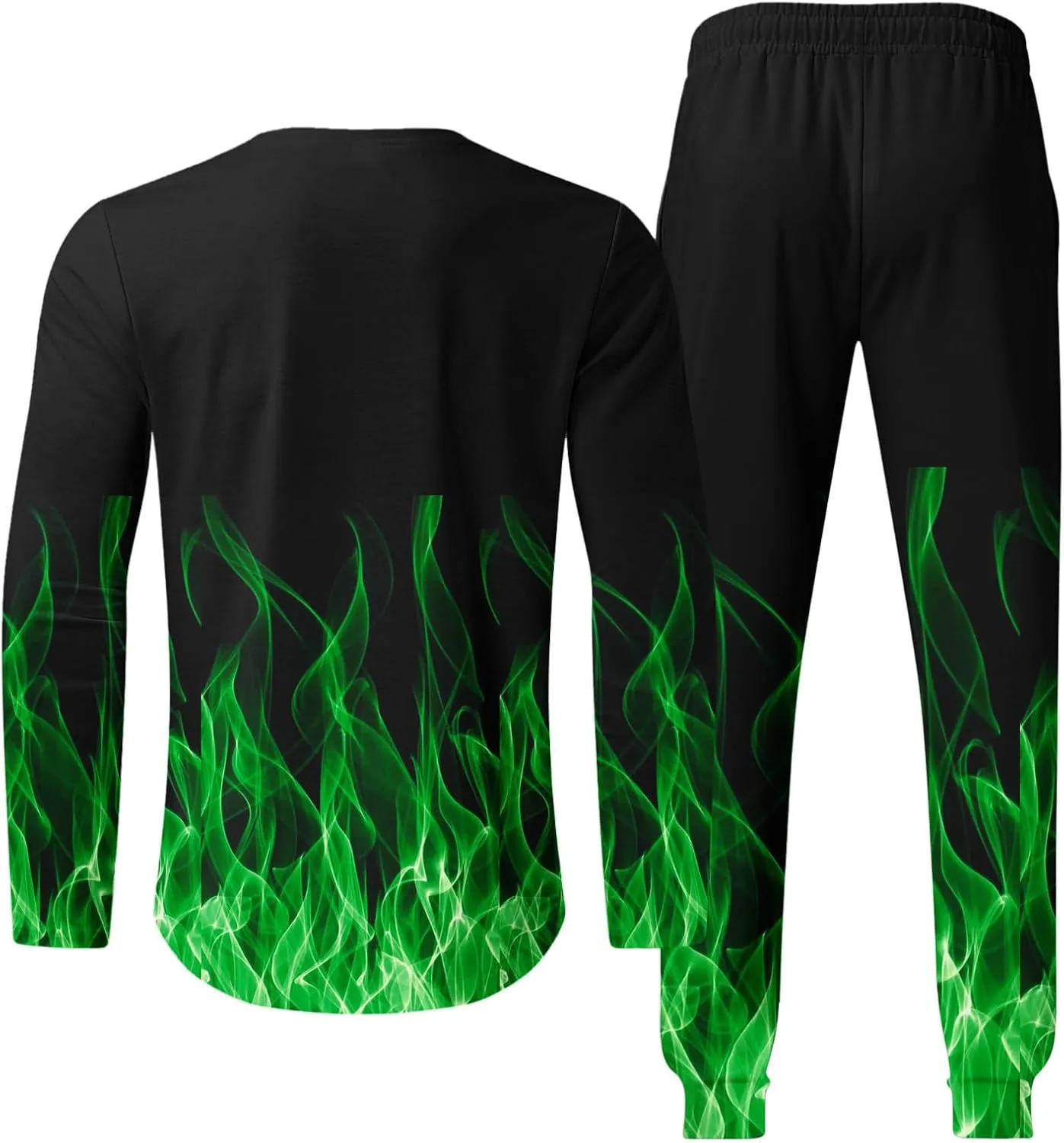 Muscularfit Men's Casual Tracksuit Long Sleeve Running Jogging Sweatsuit Causal Long Sleeve 3D Flame Print Sweatsuit 2 Piece