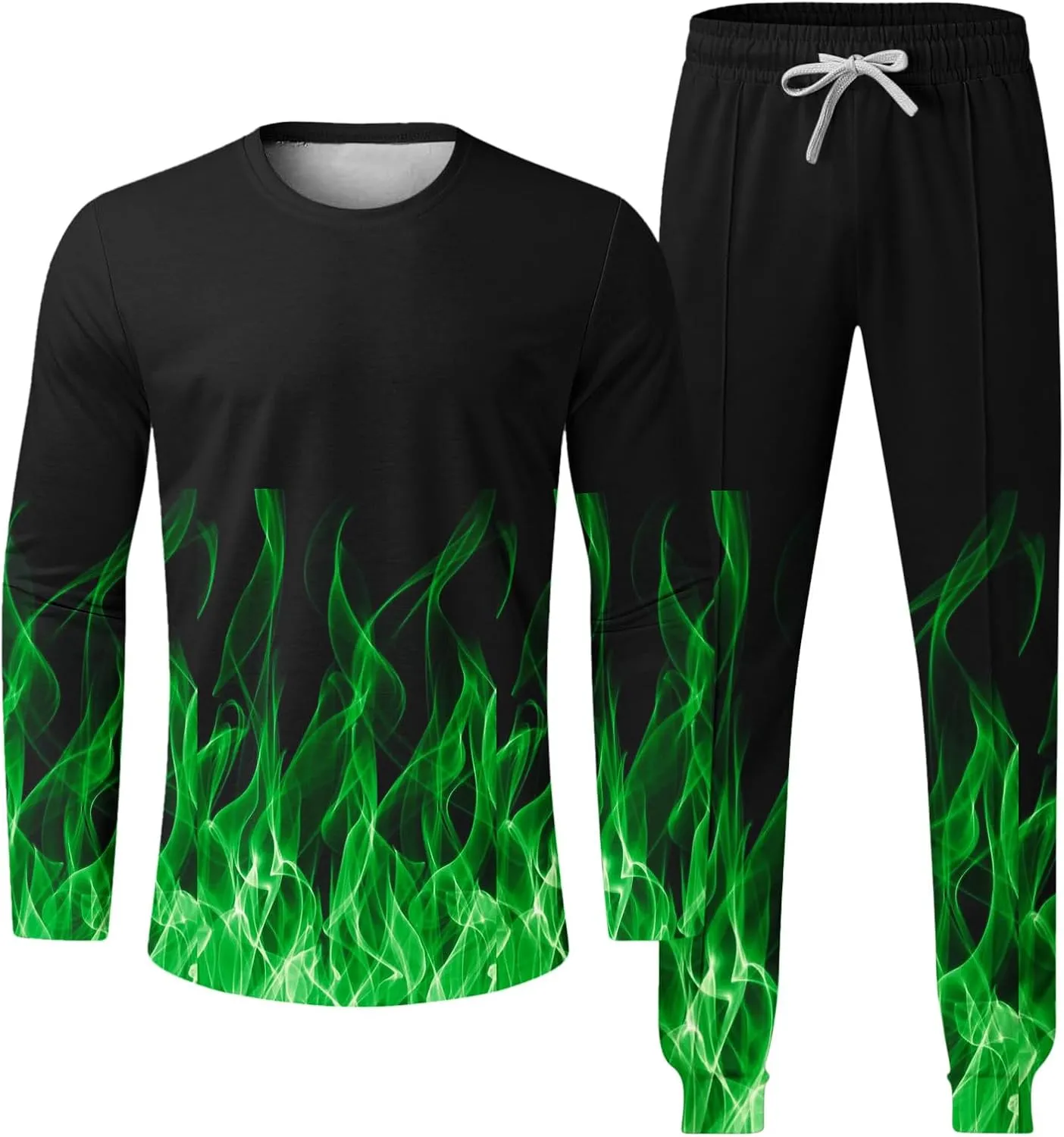 Muscularfit Men's Casual Tracksuit Long Sleeve Running Jogging Sweatsuit Causal Long Sleeve 3D Flame Print Sweatsuit 2 Piece