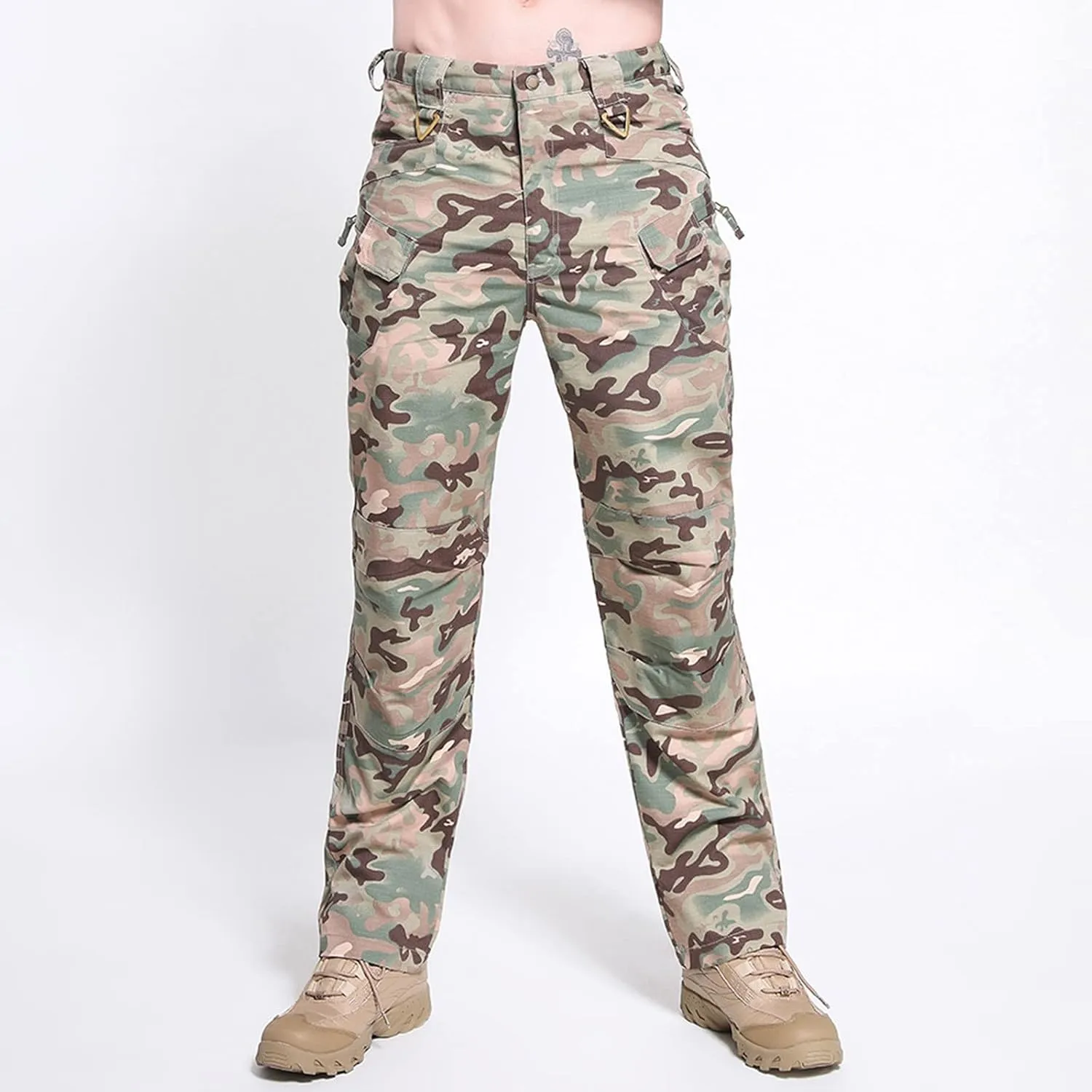 Muscularfit Mens Sweat Pants Casual Camo Buckle Zipper Cargo Pants Multi Pockets Casual Camouflage Athletic Cotton Sweatpants