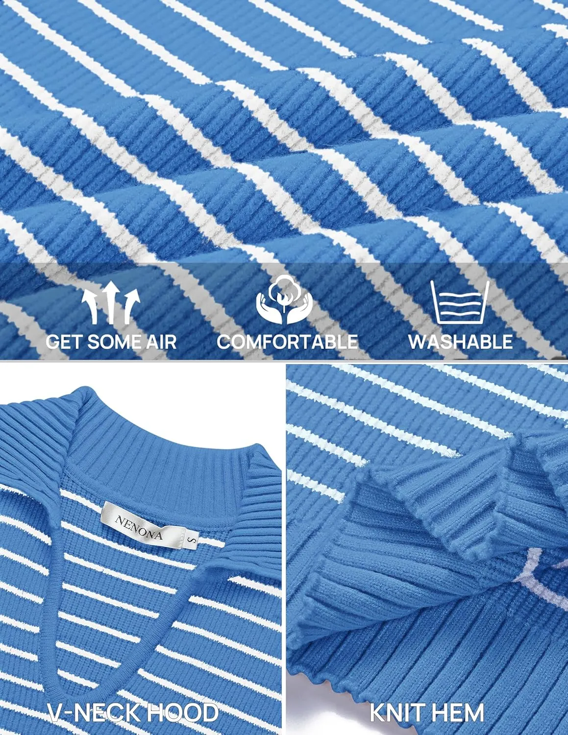 NENONA Women's V Neck Cap Sleeve Summer Sweater Tops 2024 Striped Casual Loose Knit Vest