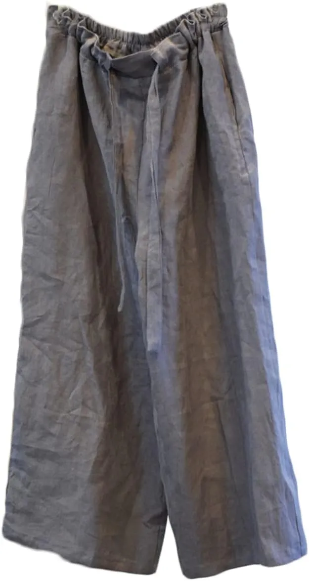 NFYM Casual Wide Pants for Women Linen Elastic High Waist Drawstring Belt Comfy Trousers with Pockets
