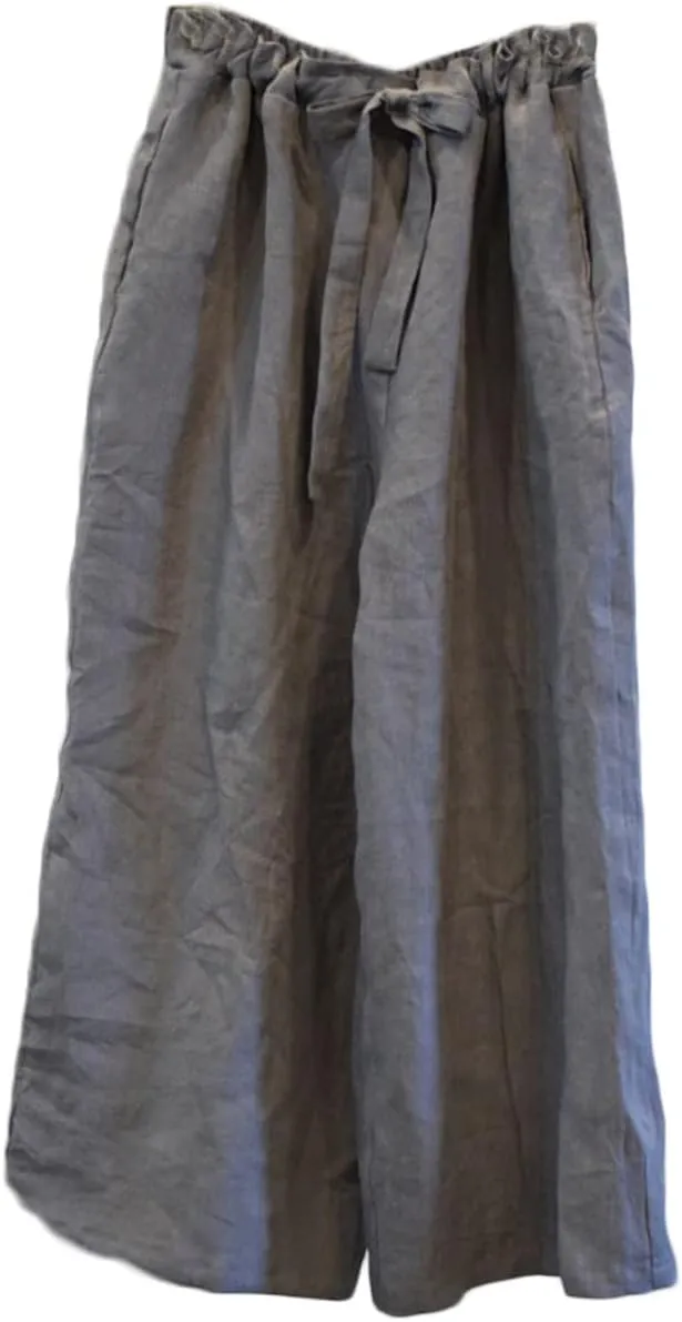 NFYM Casual Wide Pants for Women Linen Elastic High Waist Drawstring Belt Comfy Trousers with Pockets