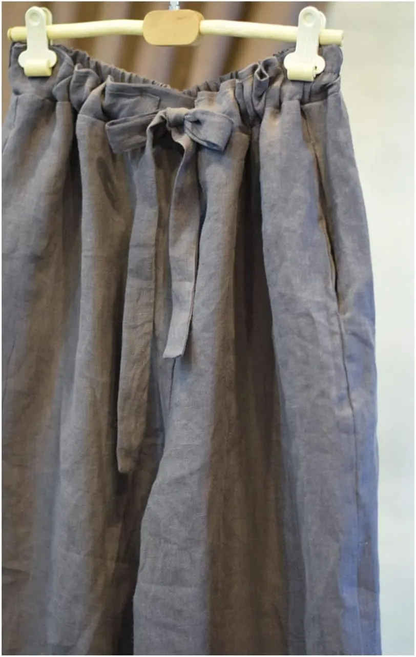 NFYM Casual Wide Pants for Women Linen Elastic High Waist Drawstring Belt Comfy Trousers with Pockets