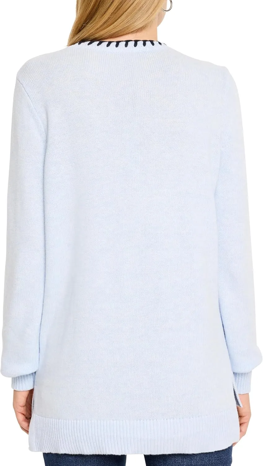 NIC ZOE Women's Cotton Cashmere Blanket Stitch Sweater