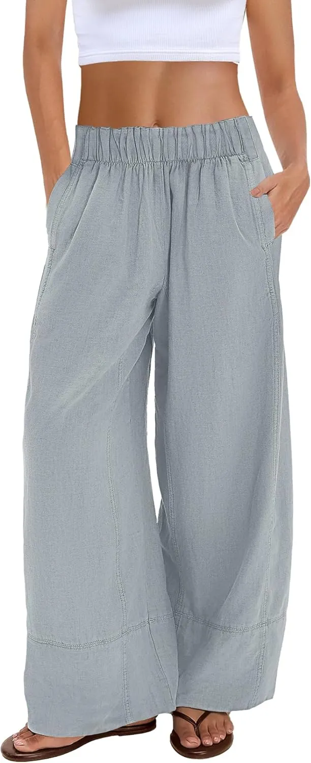 Nirovien Womens Wide Leg Linen Pants High Waisted Palazzo Pants Casual Summer Vacation Trousers with Pockets